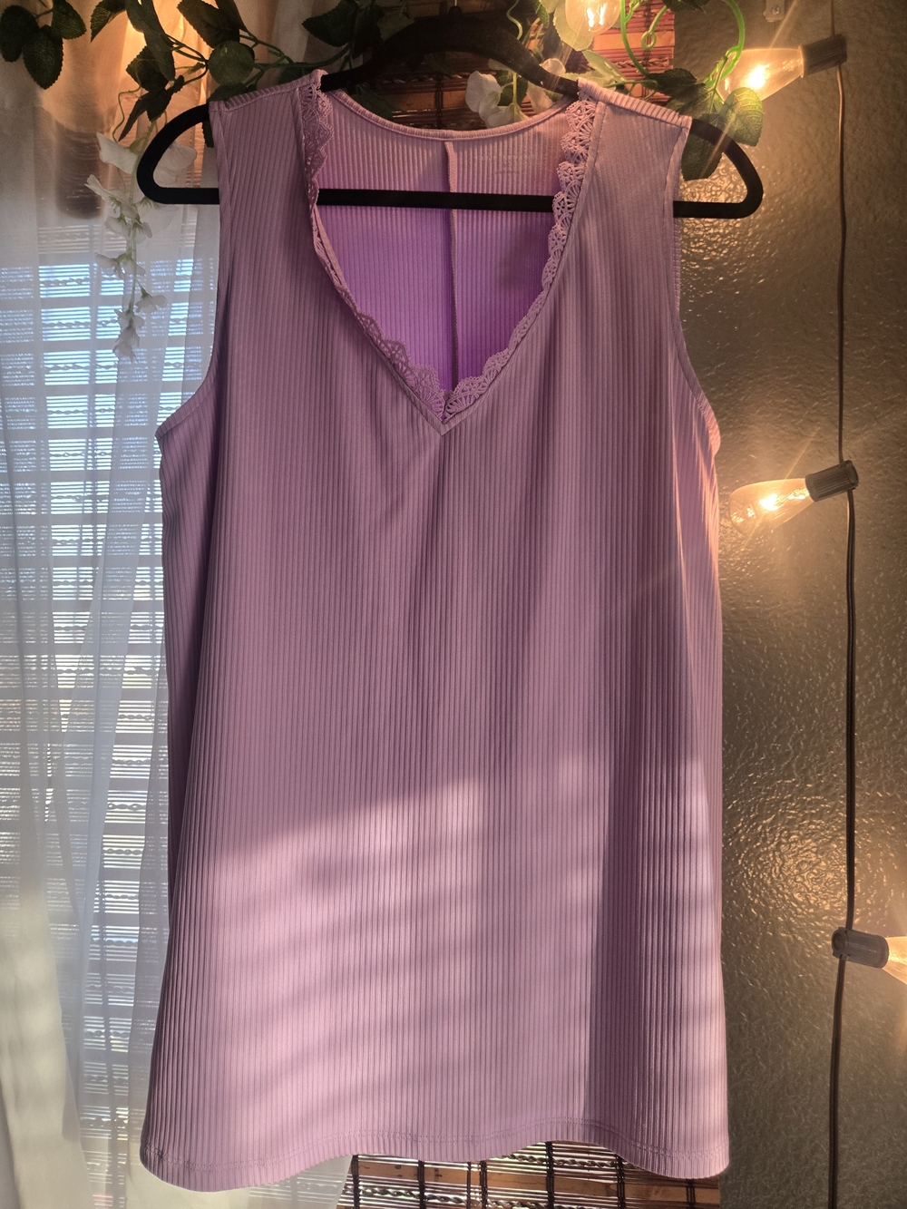 Lane Bryant Lavender Ribbed Lace-Trim V-Neck in new condition.